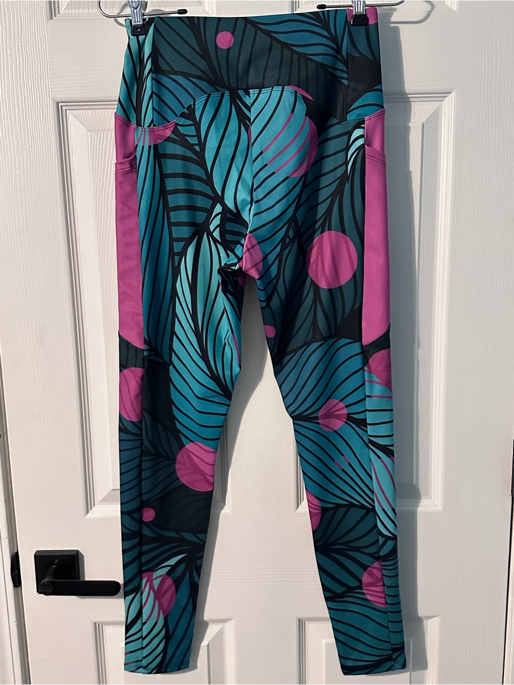 New! Loony Legs Recycled Floral Leggings "Fireflies" Green/Pink with Pockets, L - Picture 8 of 16